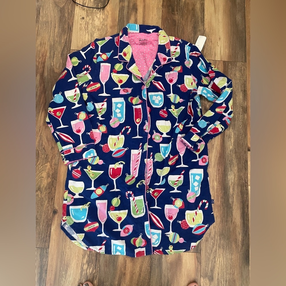 Nick & Nora women’s Large Holiday Cocktails Sleep Shirt gown flannel Christmas
